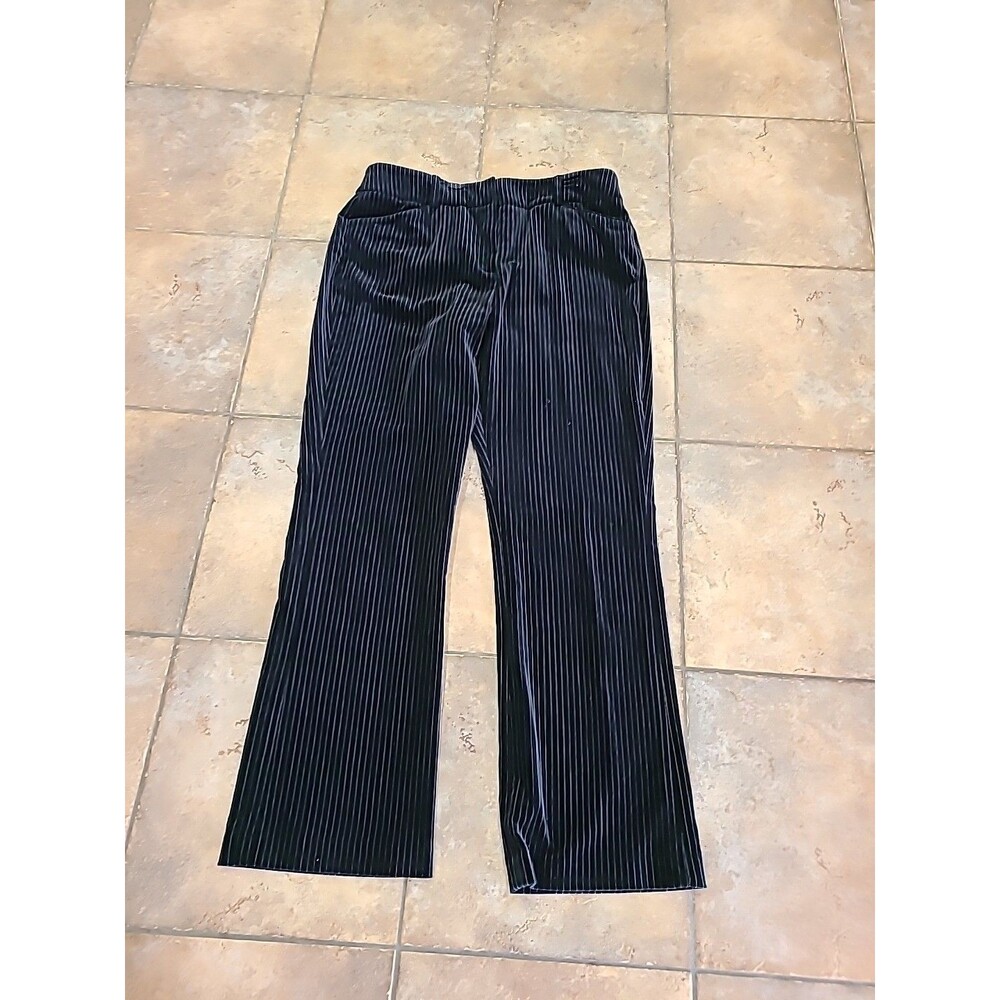 Anne Klein Black Velvet Pin Striped Straight Leg Pants Size 14 Reg $89.00